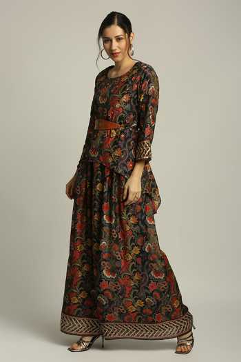 Buy Soup By Sougat Paul Black Cotton Silk Sequins, Batik Print Round Top Palazzo Set Online at Aza Fashions Buy_Soup By Sougat Paul_Black Cotton Silk Sequins, Batik Print Round Top Palazzo Set _Online_at_Aza_Fashions