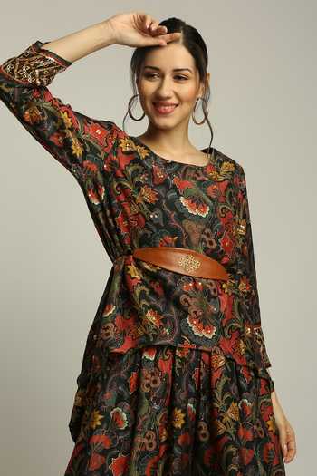 Shop Soup By Sougat Paul Black Cotton Silk Sequins, Batik Print Round Top Palazzo Set Online at Aza Fashions Shop_Soup By Sougat Paul_Black Cotton Silk Sequins, Batik Print Round Top Palazzo Set _Online_at_Aza_Fashions