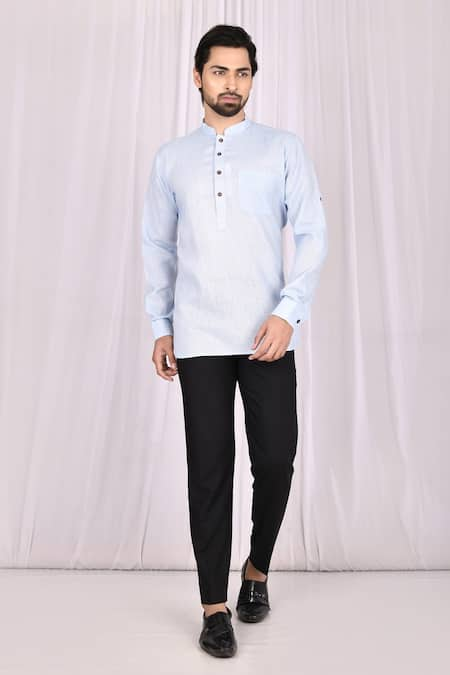 Samyukta Singhania Blue Cotton Linen Plain Short Kurta 