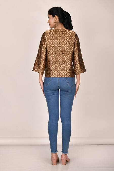 Shop Samyukta Singhania Brown Front Open Jacket at Aza Fashions Shop_Samyukta Singhania_Brown Front Open Jacket _at_Aza_Fashions