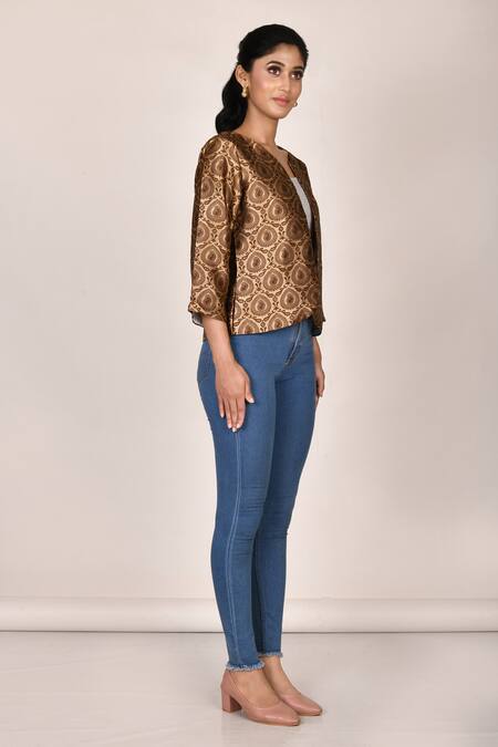 Samyukta Singhania Brown Front Open Jacket Online at Aza Fashions Samyukta Singhania_Brown Front Open Jacket _Online_at_Aza_Fashions