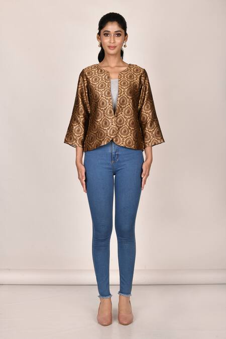 Buy Samyukta Singhania Brown Front Open Jacket Online at Aza Fashions Buy_Samyukta Singhania_Brown Front Open Jacket _Online_at_Aza_Fashions