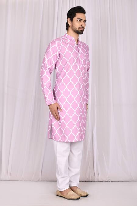 Samyukta Singhania_Pink Poly Viscose Printed Moroccan Kurta And Pant Set_Online_at_Aza_Fashions