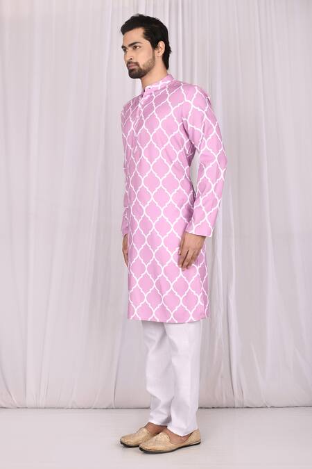 Shop_Samyukta Singhania_Pink Poly Viscose Printed Moroccan Kurta And Pant Set_Online_at_Aza_Fashions