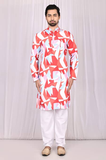Buy_Samyukta Singhania_Red Cotton Printed Abstract Kurta Set_Online_at_Aza_Fashions