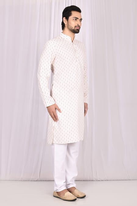 Samyukta Singhania_White Cotton Printed Striped Kurta Set_Online_at_Aza_Fashions