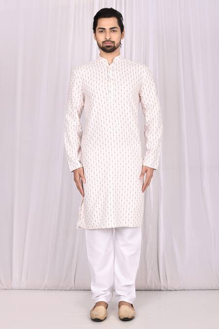 Buy_Samyukta Singhania_White Cotton Printed Striped Kurta Set_Online_at_Aza_Fashions