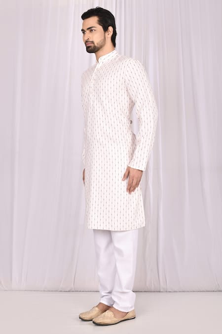 Shop_Samyukta Singhania_White Cotton Printed Striped Kurta Set_Online_at_Aza_Fashions