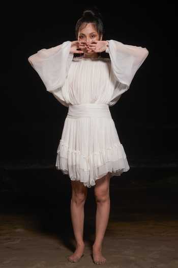 Therealb Puff Sleeve Pleated Dress 