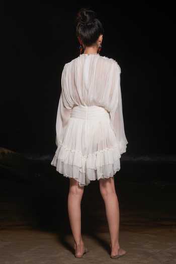 Therealb Puff Sleeve Pleated Dress 