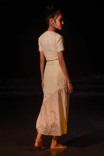 Shop_Therealb_White 100% Mulberry Silk Ruffle Skirt_Online_at_Aza_Fashions