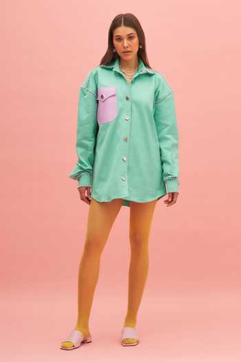 Therealb Freesia Cotton Embellished Shirt Dress 