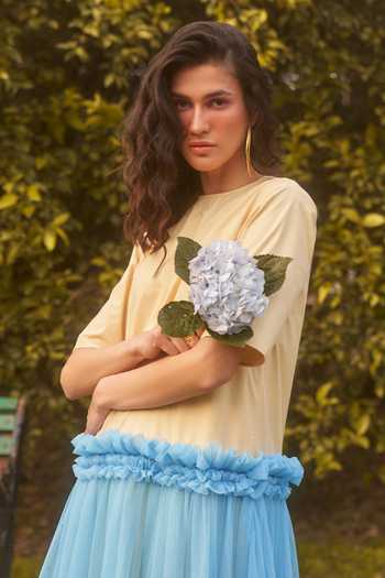 Buy_Therealb_Beige Cotton, Viscose Round Forget Me Not Ruffle Dress _Online_at_Aza_Fashions
