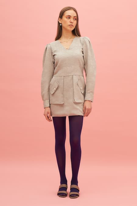 Therealb_Green Floral Motifs V Neck Ladys Mantle Dress _Online_at_Aza_Fashions