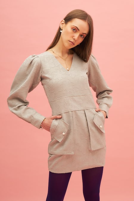 Shop_Therealb_Green Floral Motifs V Neck Ladys Mantle Dress _Online_at_Aza_Fashions