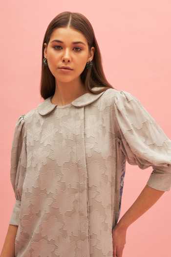 Therealb_Green 100% Polyester Floral Motifs Peter Pan Collar Primrose Jacquard Dress _Online_at_Aza_Fashions