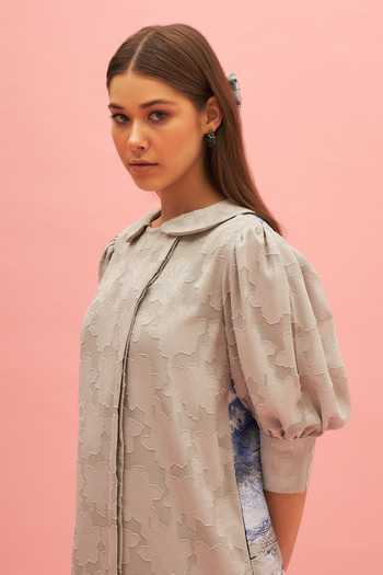 Buy_Therealb_Green 100% Polyester Floral Motifs Peter Pan Collar Primrose Jacquard Dress _Online_at_Aza_Fashions