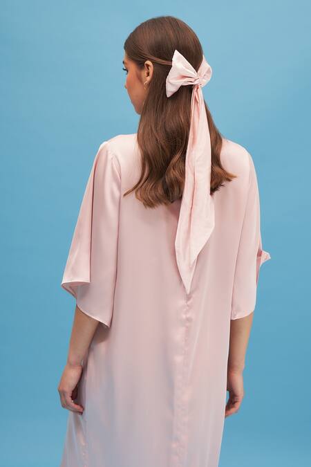 Shop Therealb Pink 100% Polyester High Neck Fox Glove Dress at Aza Fashions Shop_Therealb_Pink 100% Polyester High Neck Fox Glove Dress_at_Aza_Fashions