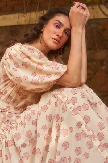 Therealb_Yellow 100% Polyester Floral Motifs Band Collar Yarrow Jacquard Maxi Dress _at_Aza_Fashions
