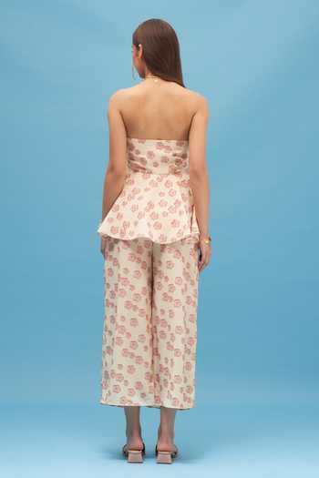 Shop Therealb Yellow 100% Polyester Floral Motifs Straight Cherry Blossom Tube Top And Pant Set at Aza Fashions Shop_Therealb_Yellow 100% Polyester Floral Motifs Straight Cherry Blossom Tube Top And Pant Set _at_Aza_Fashions