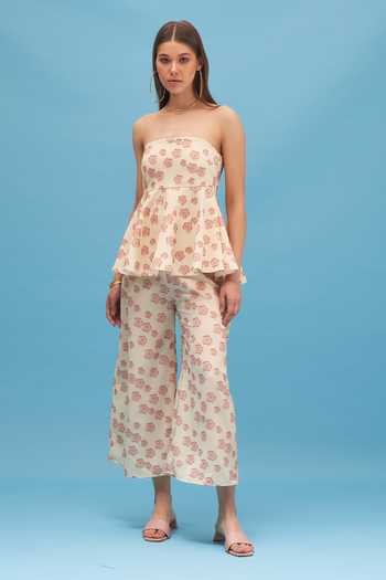 Therealb Yellow 100% Polyester Floral Motifs Straight Cherry Blossom Tube Top And Pant Set Online at Aza Fashions Therealb_Yellow 100% Polyester Floral Motifs Straight Cherry Blossom Tube Top And Pant Set _Online_at_Aza_Fashions