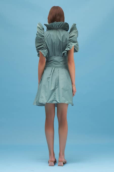 Shop_Therealb_Green Moonglow Gathered Ruffle Dress_Online_at_Aza_Fashions