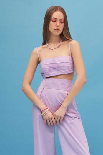 Therealb_Purple 100% Cotton Square Neck Lily Of The Nile Pant Set _Online_at_Aza_Fashions