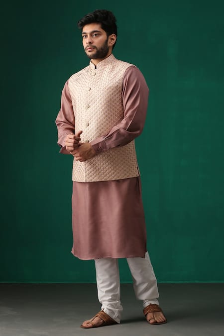 MINAKI Floral Embroidered Bundi & Kurta Set 