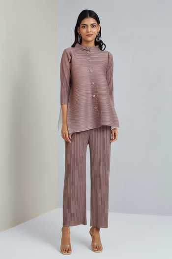 Buy Scarlet Sage Beige Polyester Drew Shirt And Pant Set at Aza Fashions Buy_Scarlet Sage_Beige Polyester Drew Shirt And Pant Set_at_Aza_Fashions