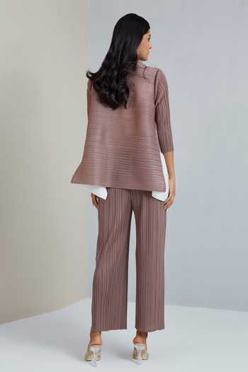 Shop Scarlet Sage Beige Polyester Drew Shirt And Pant Set at Aza Fashions Shop_Scarlet Sage_Beige Polyester Drew Shirt And Pant Set_at_Aza_Fashions