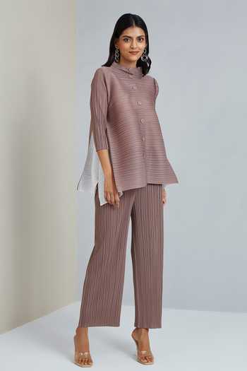 Scarlet Sage Beige Polyester Drew Shirt And Pant Set Online at Aza Fashions Scarlet Sage_Beige Polyester Drew Shirt And Pant Set_Online_at_Aza_Fashions
