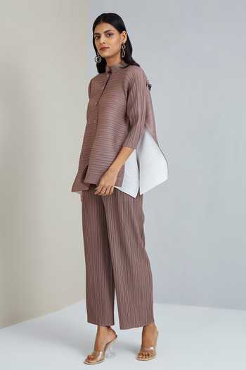 Buy Scarlet Sage Beige Polyester Drew Shirt And Pant Set Online at Aza Fashions Buy_Scarlet Sage_Beige Polyester Drew Shirt And Pant Set_Online_at_Aza_Fashions