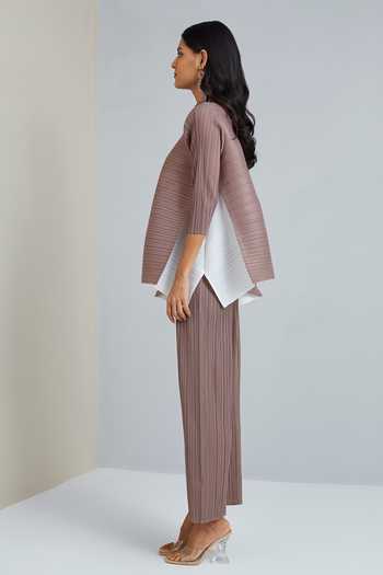 Shop Scarlet Sage Beige Polyester Drew Shirt And Pant Set Online at Aza Fashions Shop_Scarlet Sage_Beige Polyester Drew Shirt And Pant Set_Online_at_Aza_Fashions