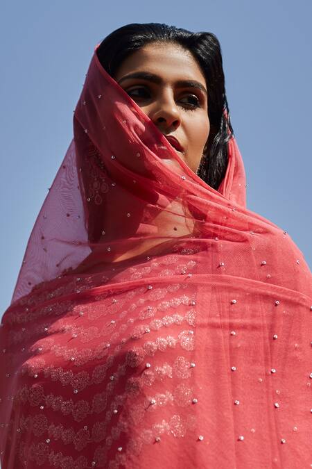 Buy_Radha Sharma_Pink Georgette Embroidered Floral Motifs Round Hand Kurta Palazzo Set  _Online_at_Aza_Fashions