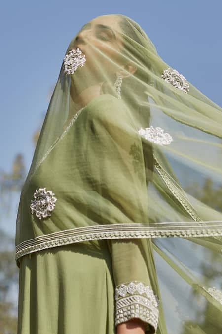 Buy Radha Sharma Green Georgette Embroidered Geometric Asymmetric Kurta Palazzo Set Online at Aza Fashions Buy_Radha Sharma_Green Georgette Embroidered Geometric Asymmetric Kurta Palazzo Set _Online_at_Aza_Fashions