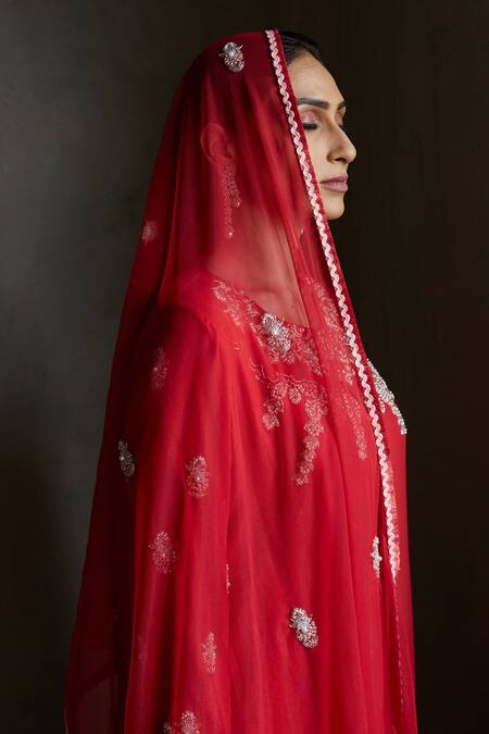 Radha Sharma Red Georgette Embellished Floral Motifs Round Kurta Palazzo Set Online at Aza Fashions Radha Sharma_Red Georgette Embellished Floral Motifs Round Kurta Palazzo Set _Online_at_Aza_Fashions