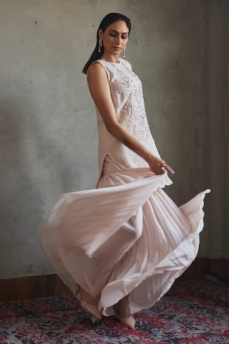 Shop Radha Sharma Pink Georgette Embroidered Floral Round Kurta Gharara Set at Aza Fashions Shop_Radha Sharma_Pink Georgette Embroidered Floral Round Kurta Gharara Set _at_Aza_Fashions