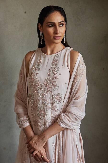 Shop Radha Sharma Pink Georgette Embroidered Floral Round Kurta Gharara Set Online at Aza Fashions Shop_Radha Sharma_Pink Georgette Embroidered Floral Round Kurta Gharara Set _Online_at_Aza_Fashions