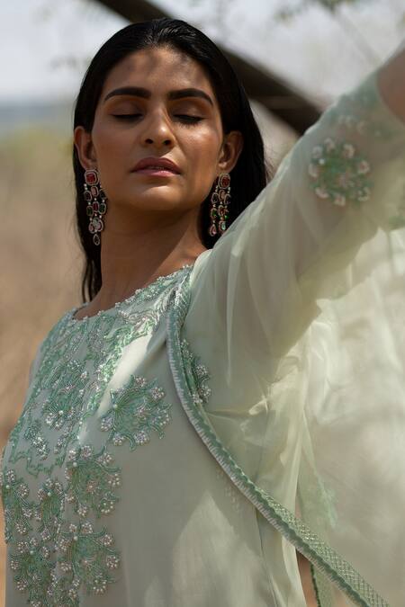 Buy_Radha Sharma_Pink Georgette Embroidered Floral Motifs Round Tonal Kurta Pant Set  _Online_at_Aza_Fashions