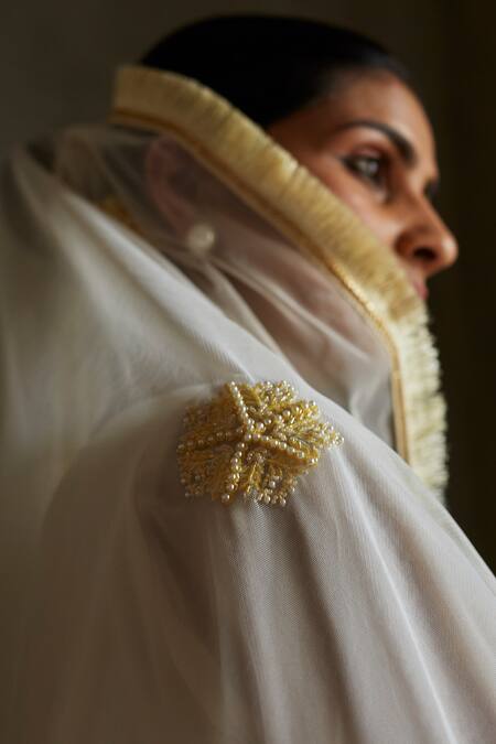 Radha Sharma White Georgette Embroidered Floral Flared Sleeves Kurta Pant Set Online at Aza Fashions Radha Sharma_White Georgette Embroidered Floral Flared Sleeves Kurta Pant Set _Online_at_Aza_Fashions