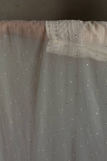 Shop Radha Sharma White Crepe, Georgette, Soft Net Geometric Hand Embroidered Kurta Palazzo Set Online at Aza Fashions Shop_Radha Sharma_White Crepe, Georgette, Soft Net Geometric Hand Embroidered Kurta Palazzo Set _Online_at_Aza_Fashions