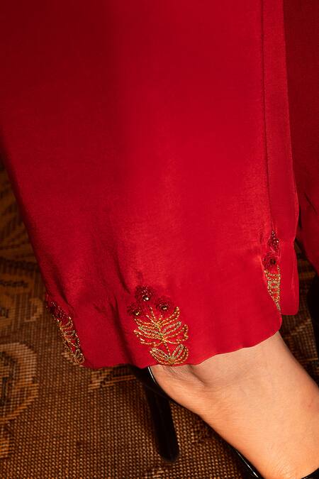 Buy_Radha Sharma_Red Georgette Embroidered Glass Beads Round Sequin Kurta Palazzo Set  _Online_at_Aza_Fashions