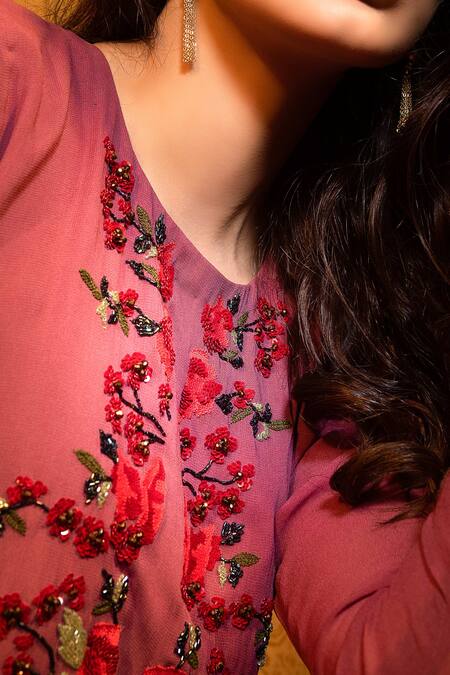 Radha Sharma Purple Georgette Embroidered Glass Beads Floral Kurta Palazzo Set Online at Aza Fashions Radha Sharma_Purple Georgette Embroidered Glass Beads Floral Kurta Palazzo Set _Online_at_Aza_Fashions