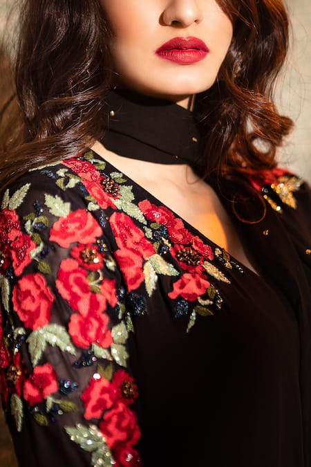 Buy Radha Sharma Black Georgette Embroidered Glass Beads V Neck Kurta Palazzo Set Online at Aza Fashions Buy_Radha Sharma_Black Georgette Embroidered Glass Beads V Neck Kurta Palazzo Set _Online_at_Aza_Fashions