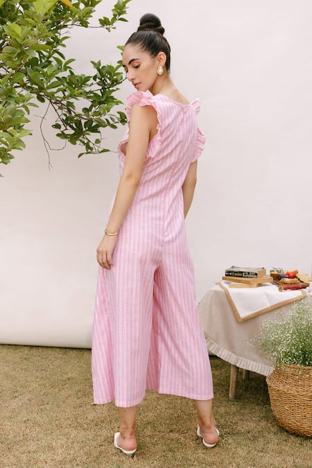 Pink and cheap white striped jumpsuit