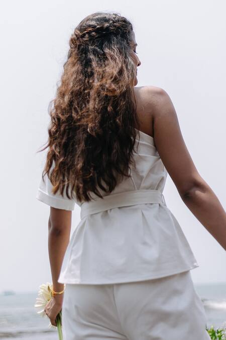 Buy_Kranberra_White Plain One Shoulder Anderson Top_Online_at_Aza_Fashions