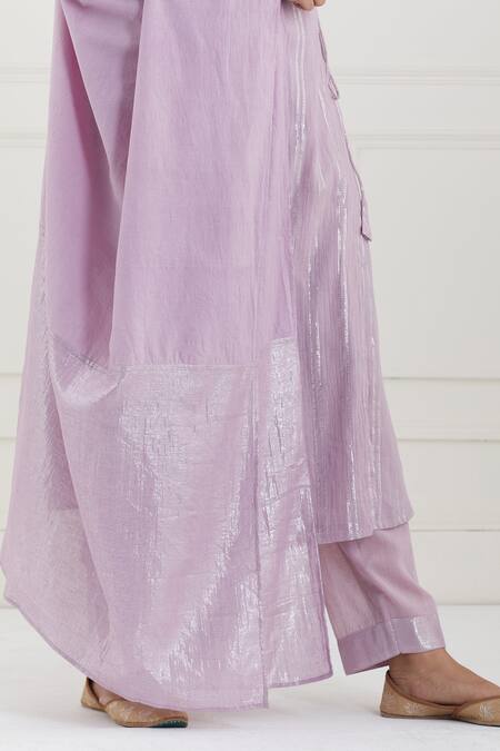 Tashee Pink Cotton Stripes V Neck Lurex Angrakha Pant Set at Aza Fashions Tashee_Pink Cotton Stripes V Neck Lurex Angrakha Pant Set _at_Aza_Fashions