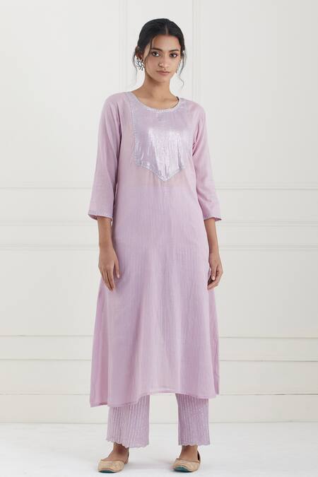 Buy Tashee Pink Cotton Stripes Round Neck Kurta Pant Set Online at Aza Fashions Buy_Tashee_Pink Cotton Stripes Round Neck Kurta Pant Set _Online_at_Aza_Fashions