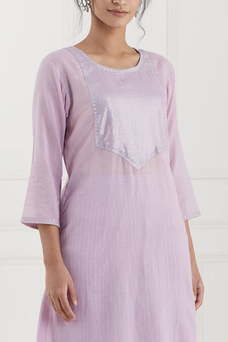 Shop Tashee Pink Cotton Stripes Round Neck Kurta Pant Set Online at Aza Fashions Shop_Tashee_Pink Cotton Stripes Round Neck Kurta Pant Set _Online_at_Aza_Fashions