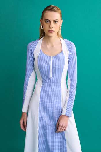 Buy Notebook Blue Gingham Claire Micro-checkered Dress Online | Aza Fashion.